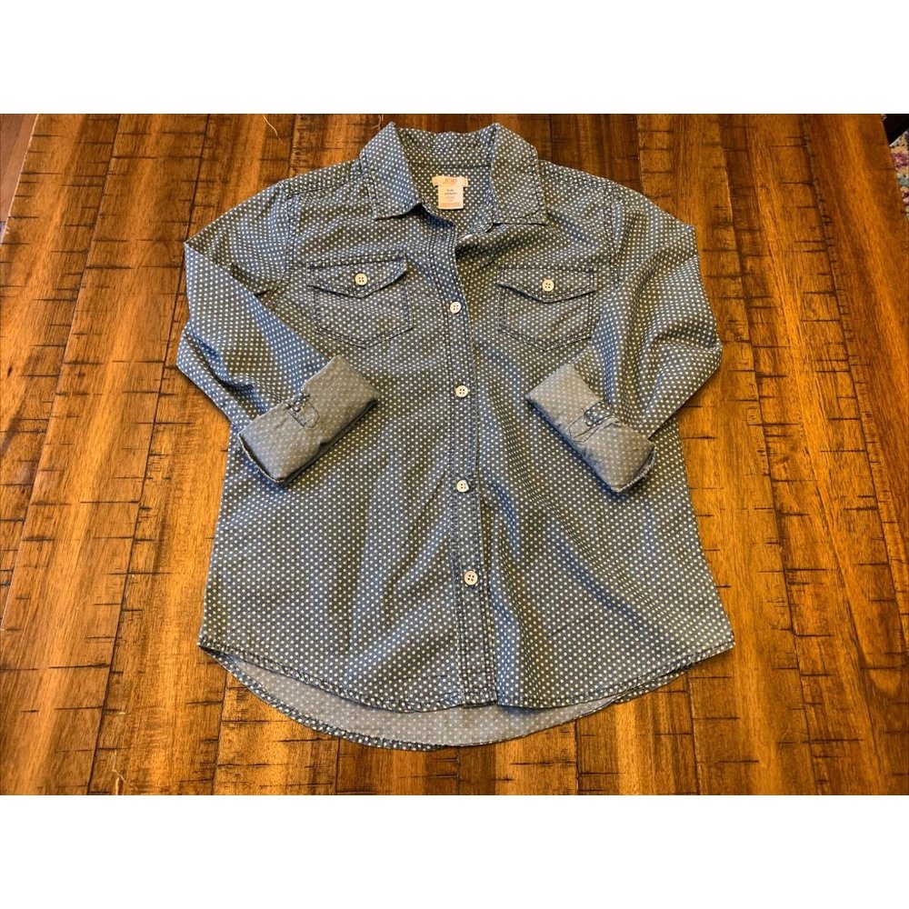 nwt Joe Fresh kids sz xl polka dot button down shirt blue double pocket - Picture 1 of 4